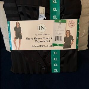 Flora Nikrooz Black Short Sleeve Notch Collar Pajama Set